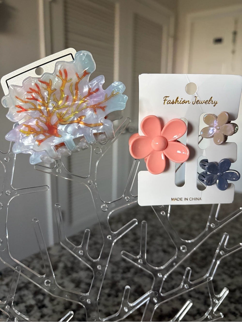 Coral & Pink Floral Hair Clips Set